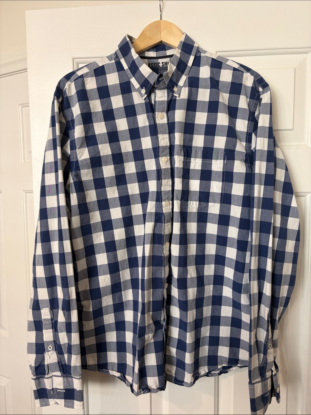 Old Navy Navy & White Checked Button-Down Shirt